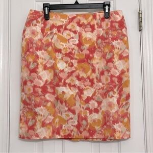 Talbots Petites cotton spandex watercolor floral back zip lined skirt, 12P.